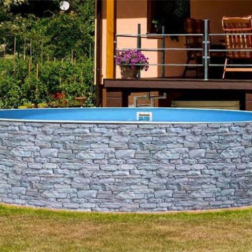 PISCINA EM AÇO AZURO IMITAÇAO DE PEDRA 360x120